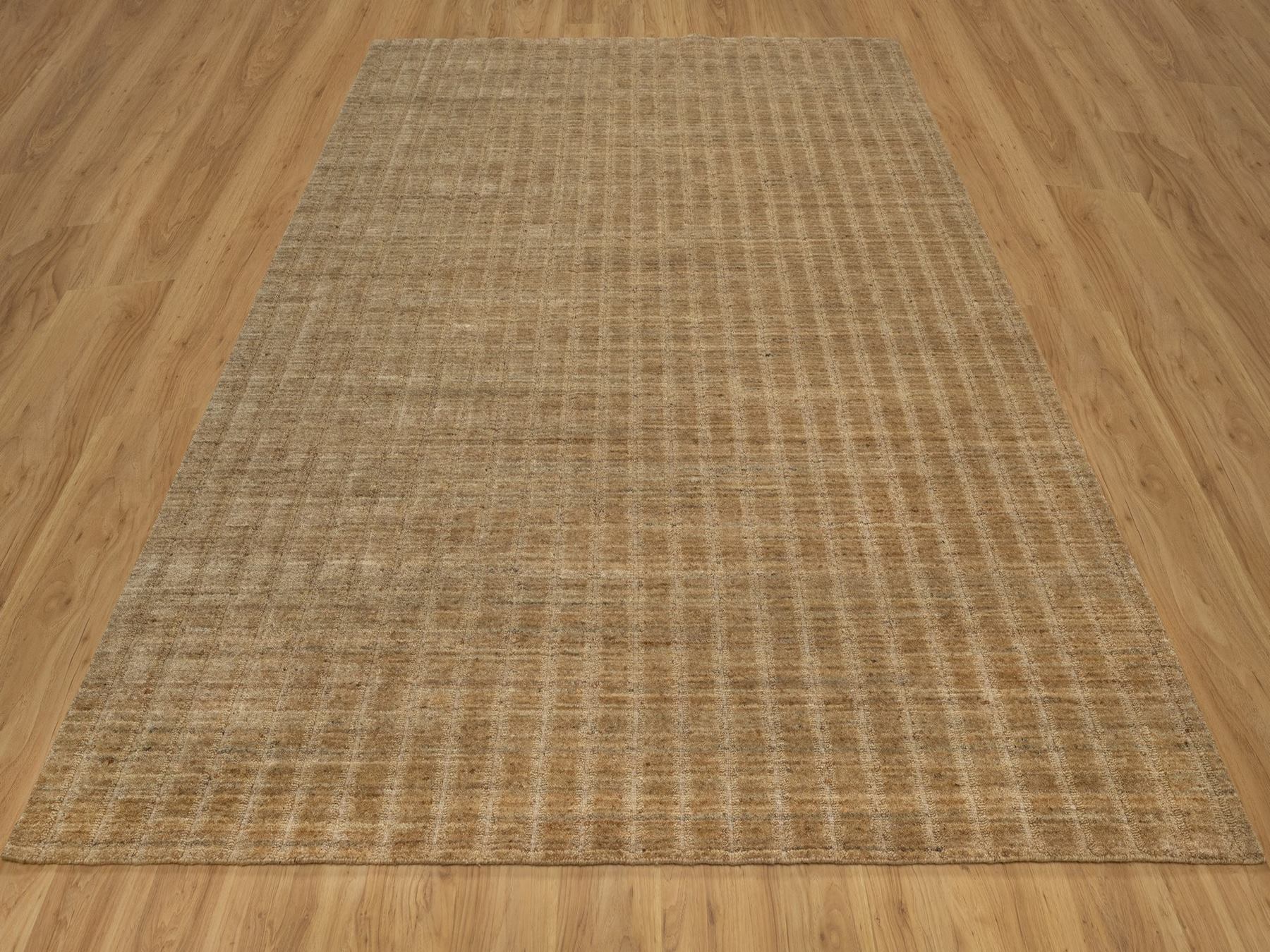 8'1"x10' Camel Brown, Hand Loomed, Undyed Natural Wool, Vertical Stripes Design with Salt and Pepper Effect, Oriental Rug HR92168 - Image 2
