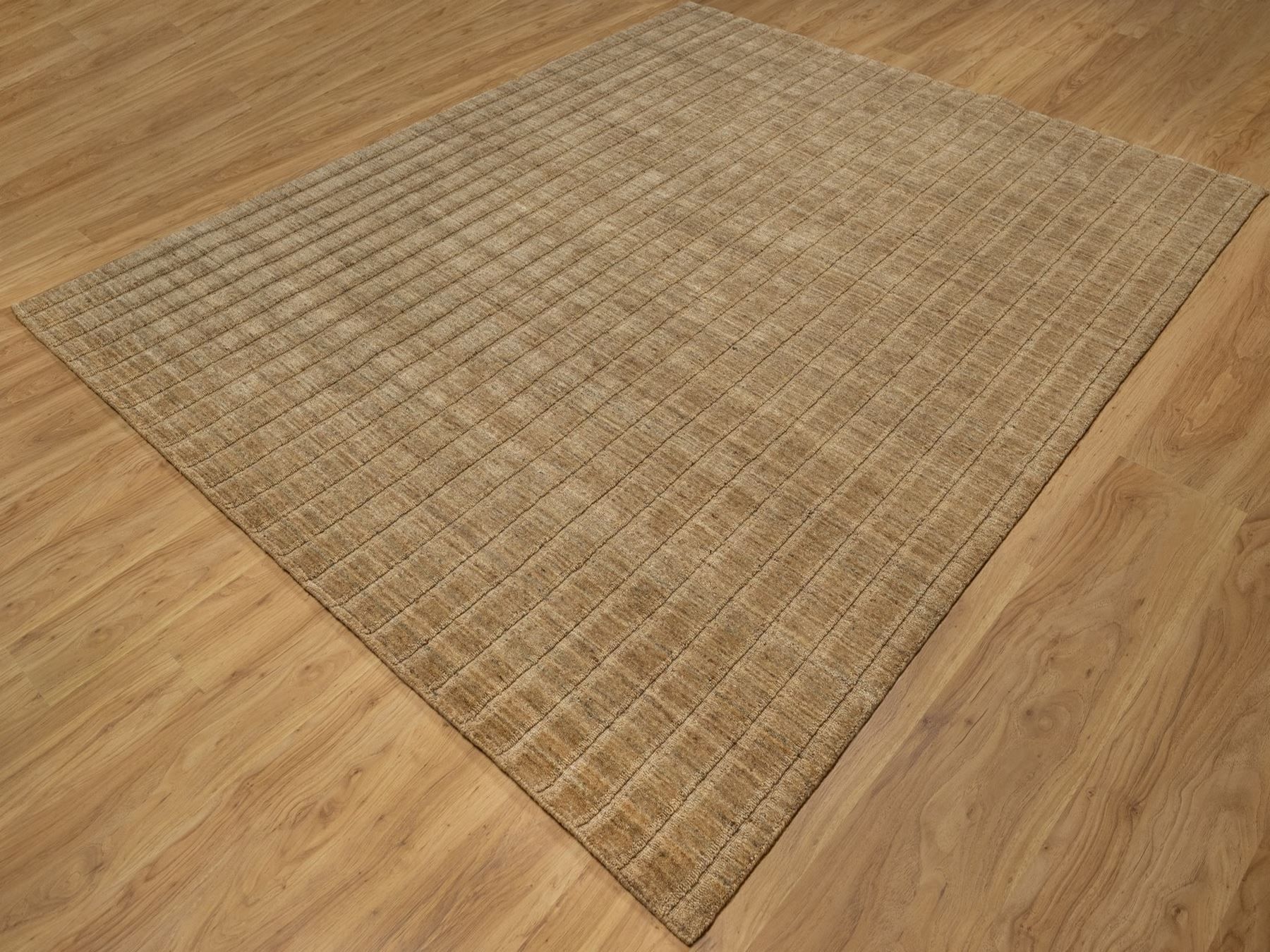 8'1"x10' Camel Brown, Hand Loomed, Undyed Natural Wool, Vertical Stripes Design with Salt and Pepper Effect, Oriental Rug HR92168 - Image 3