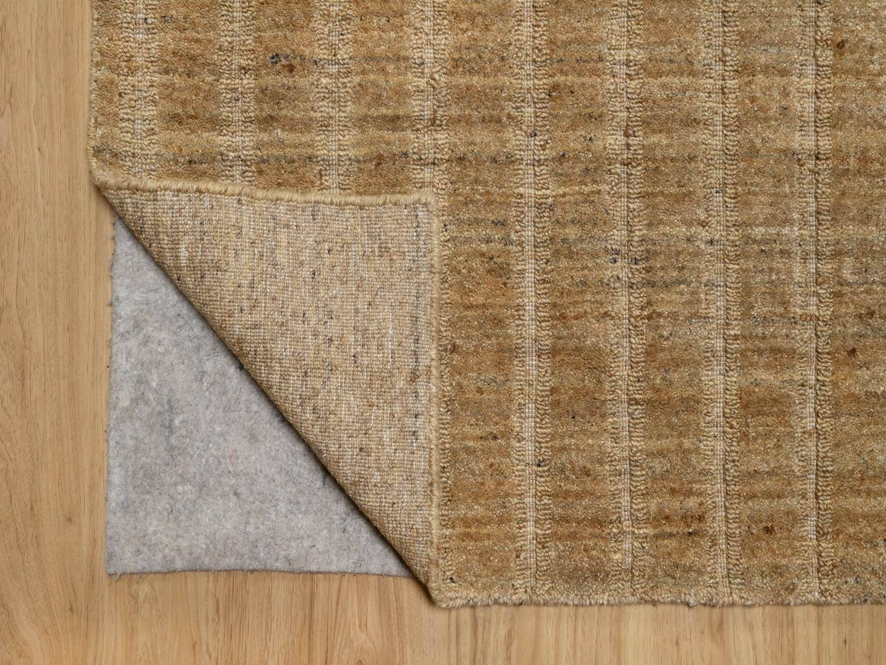 8'1"x10' Camel Brown, Hand Loomed, Undyed Natural Wool, Vertical Stripes Design with Salt and Pepper Effect, Oriental Rug HR92168 - Image 4