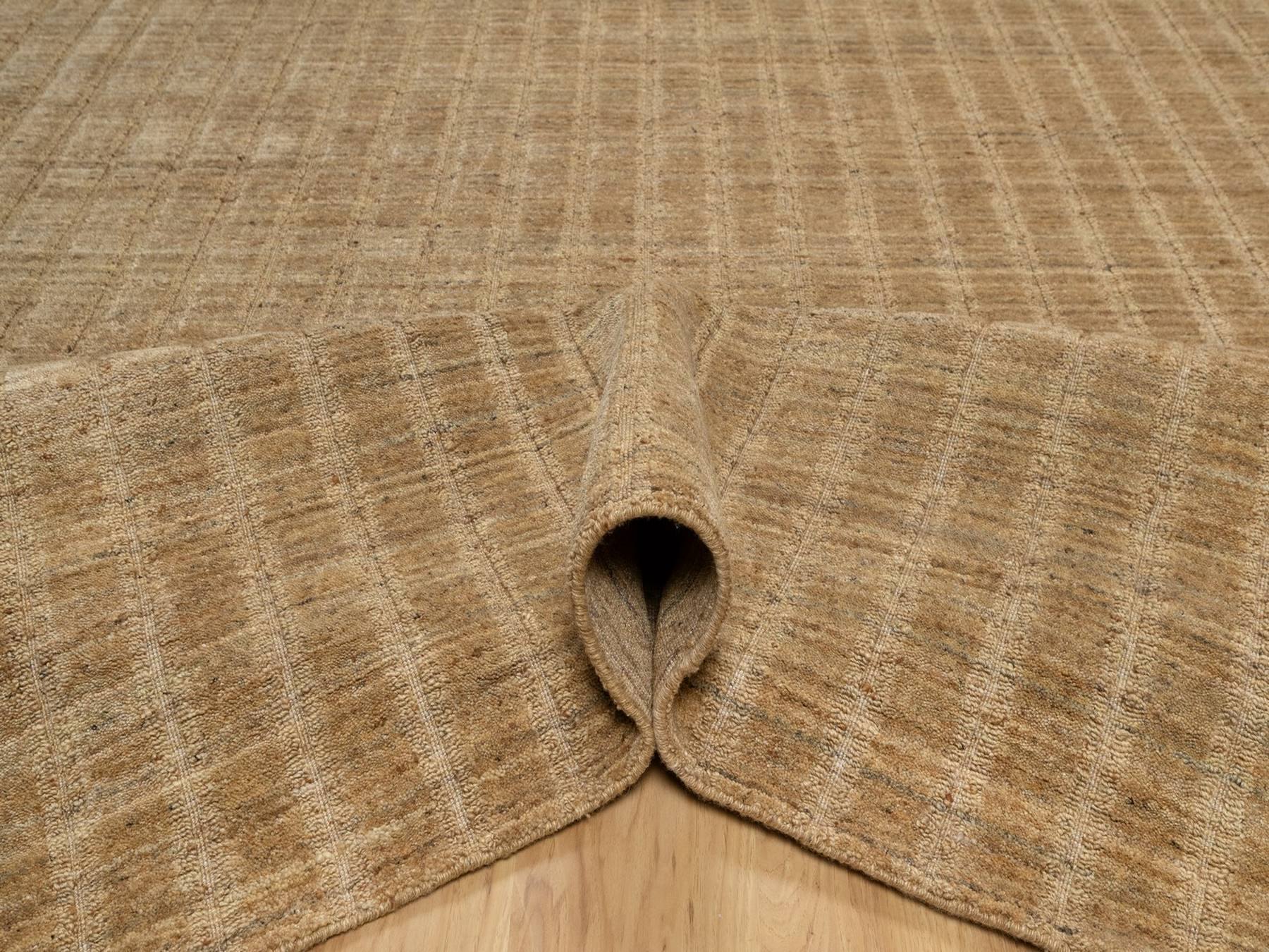 8'1"x10' Camel Brown, Hand Loomed, Undyed Natural Wool, Vertical Stripes Design with Salt and Pepper Effect, Oriental Rug HR92168 - Image 5