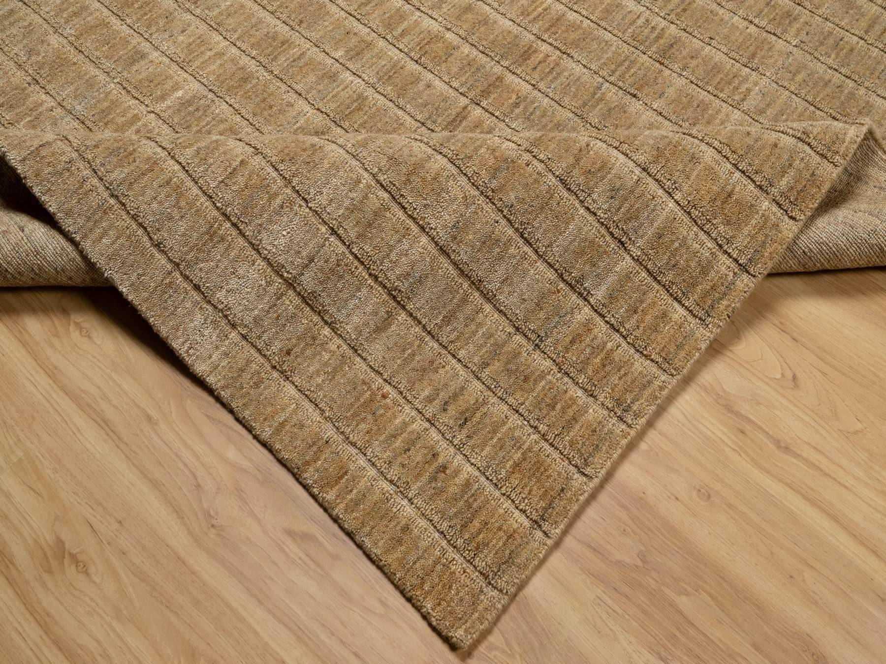 8'1"x10' Camel Brown, Hand Loomed, Undyed Natural Wool, Vertical Stripes Design with Salt and Pepper Effect, Oriental Rug HR92168 - Image 6