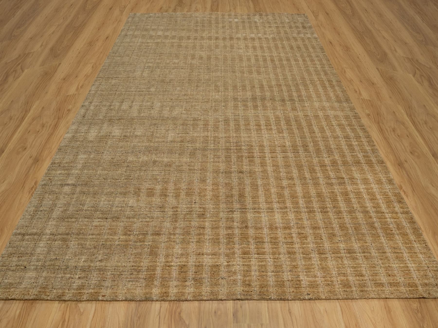 9'1"x12' Camel Brown, Vertical Stripes Design with Salt and Pepper Effect, Undyed Natural Wool, Hand Loomed, Oriental Rug HR92170 - Image 2