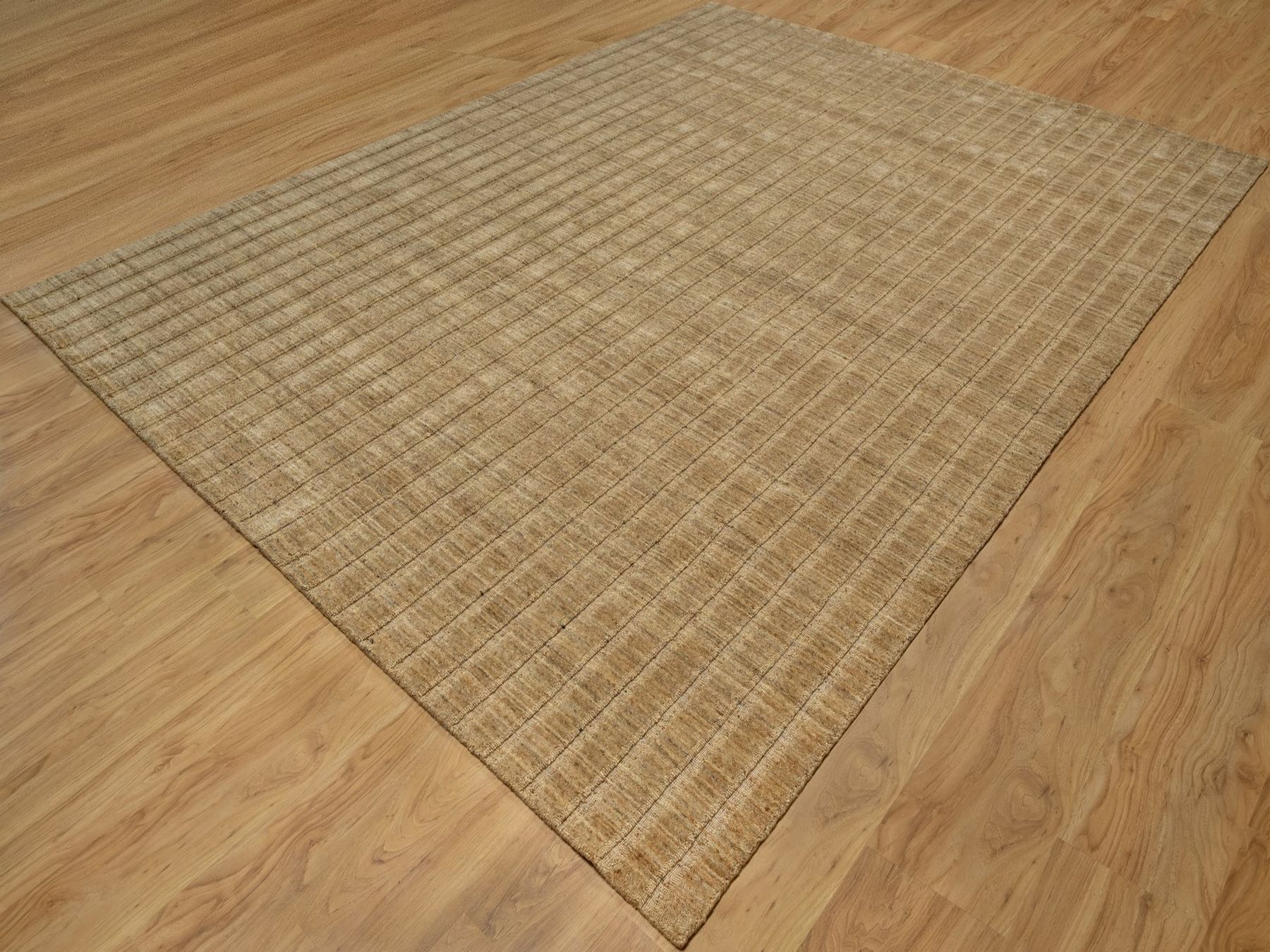 9'1"x12' Camel Brown, Vertical Stripes Design with Salt and Pepper Effect, Undyed Natural Wool, Hand Loomed, Oriental Rug HR92170 - Image 3