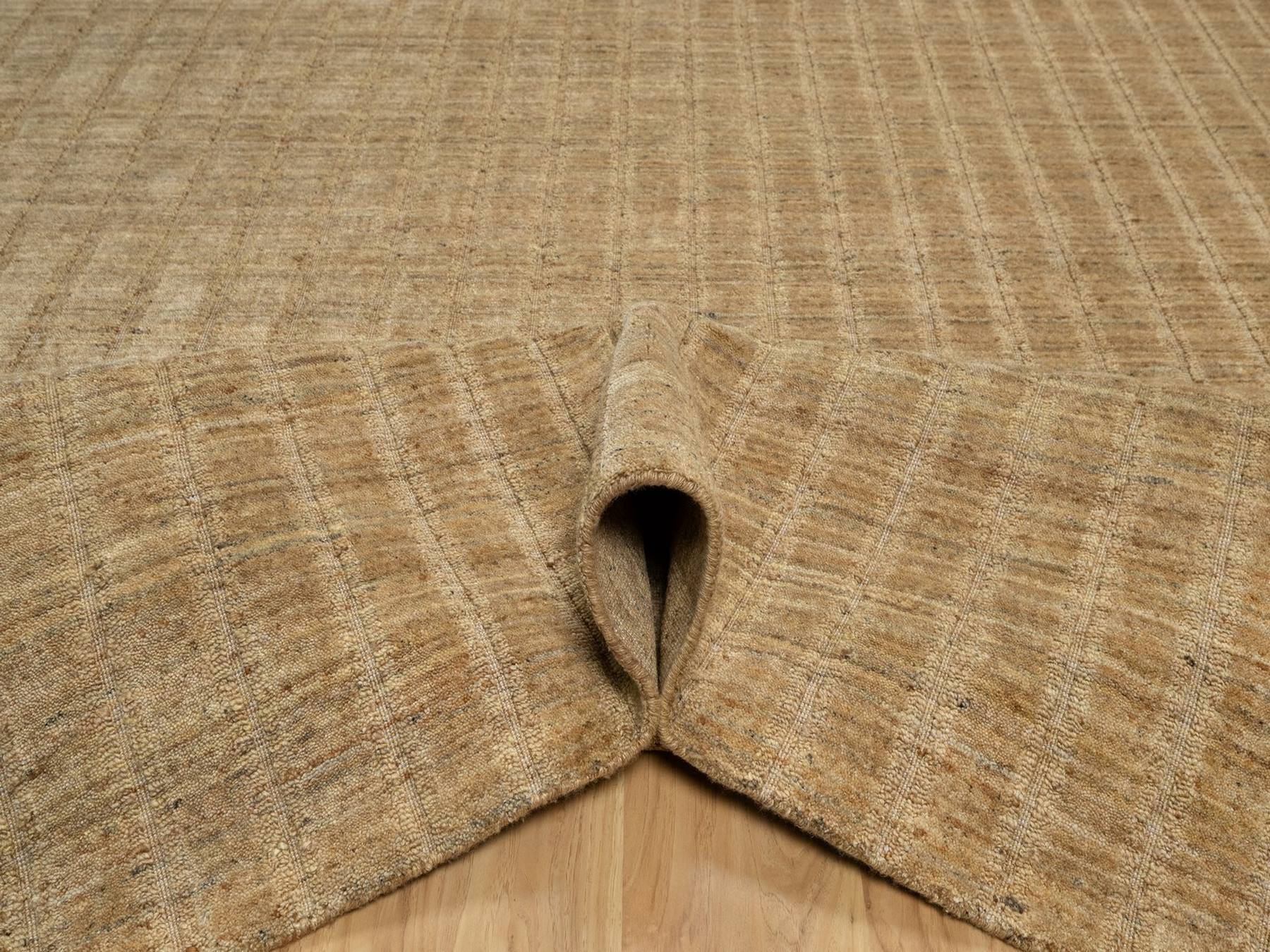 9'1"x12' Camel Brown, Vertical Stripes Design with Salt and Pepper Effect, Undyed Natural Wool, Hand Loomed, Oriental Rug HR92170 - Image 5