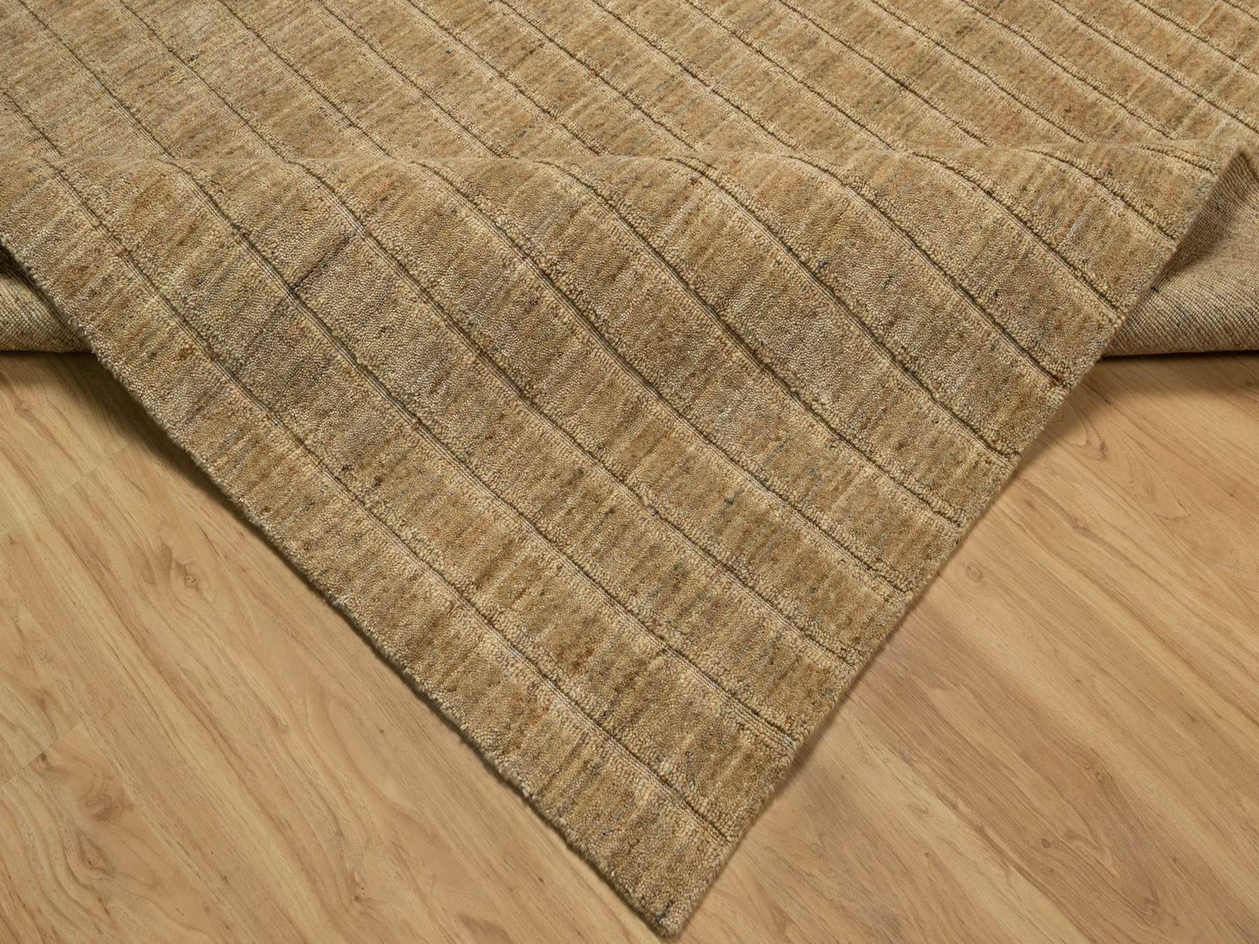 9'1"x12' Camel Brown, Vertical Stripes Design with Salt and Pepper Effect, Undyed Natural Wool, Hand Loomed, Oriental Rug HR92170 - Image 6