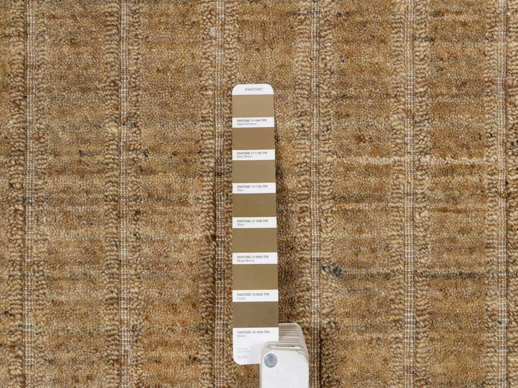 9'1"x12' Camel Brown, Vertical Stripes Design with Salt and Pepper Effect, Undyed Natural Wool, Hand Loomed, Oriental Rug HR92170 - Image 7
