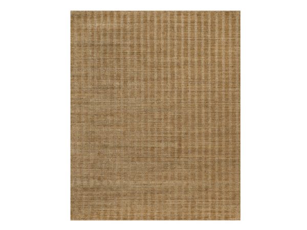 8'1"x10' Camel Brown, Undyed Natural Wool, Vertical Stripes Design with Salt and Pepper Effect, Hand Loomed, Oriental Rug HR92193