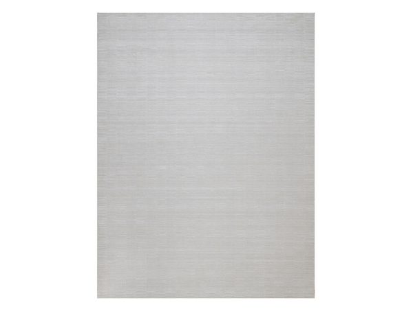 9'1"x12'1" Daisy White, Plain Modern Striae Design, Tone on Tone, Soft to the Touch, Pure Wool, Hand Loomed, Oriental Rug HR92205