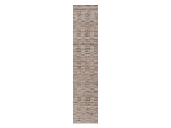 2'7"x12' Beaver Brown, Natural Wool, Modern Grid Pattern, Textured, Hand Loomed, Runner, Oriental Rug HR92206