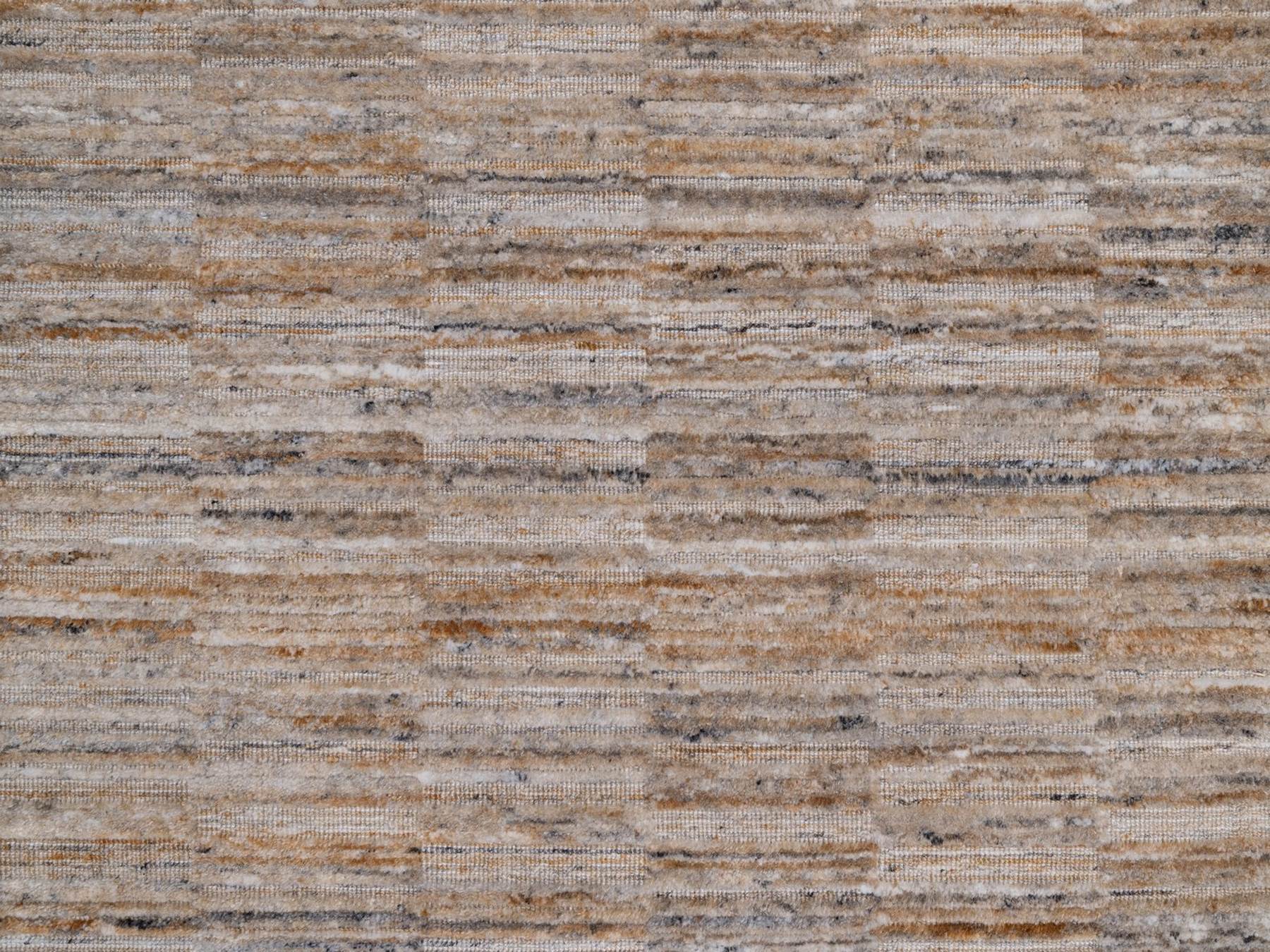 2'7"x12' Beaver Brown, Natural Wool, Modern Grid Pattern, Textured, Hand Loomed, Runner, Oriental Rug HR92206 - Image 5