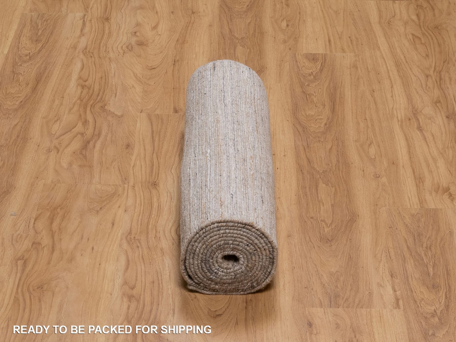 2'7"x12' Beaver Brown, Natural Wool, Modern Grid Pattern, Textured, Hand Loomed, Runner, Oriental Rug HR92206 - Image 6