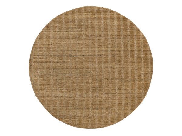 6'x6' Camel Brown, Vertical Stripes Design with Salt and Pepper Effect, Hand Loomed, Undyed Natural Wool, Round, Oriental Rug HR92213