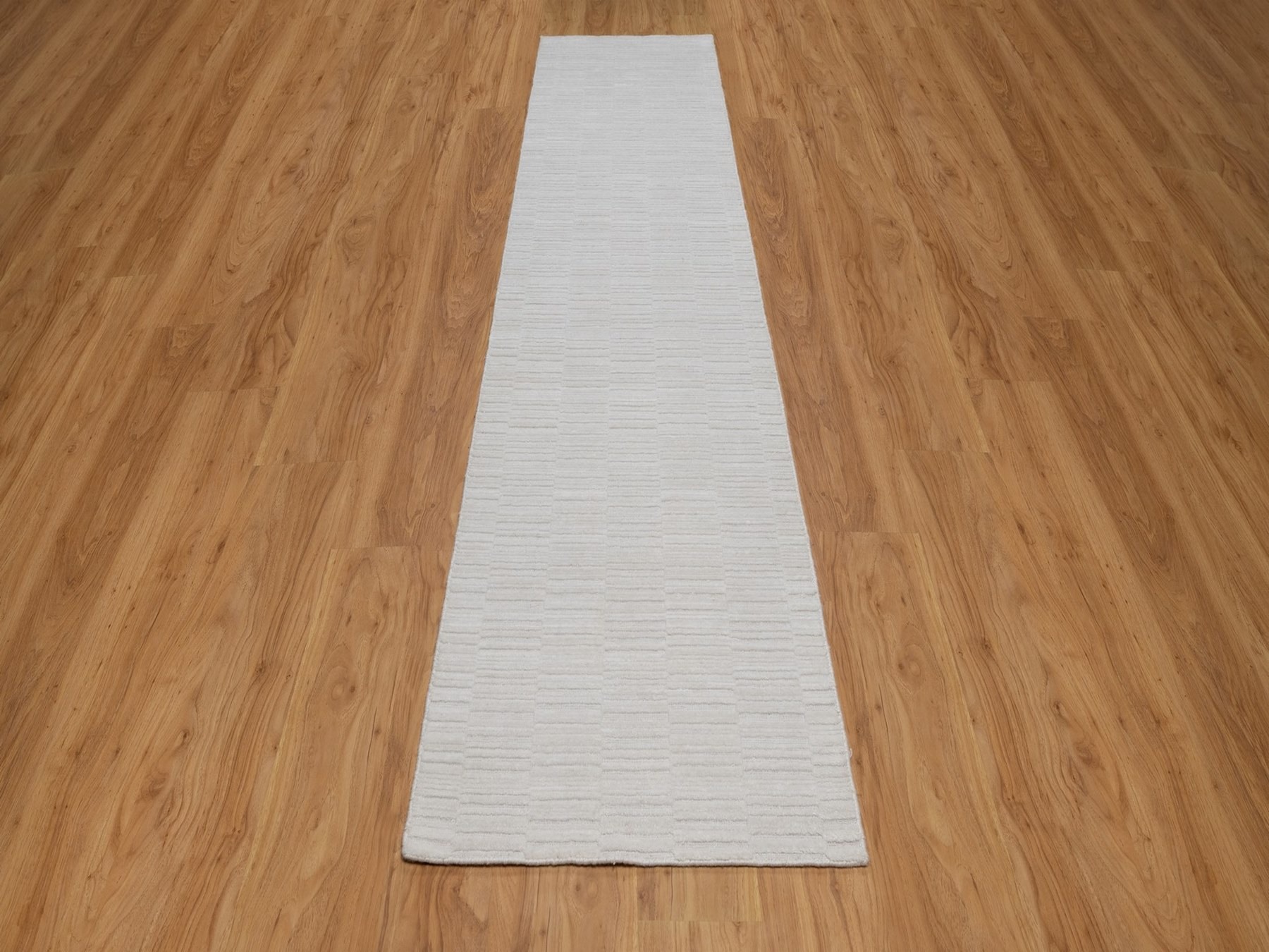 2'6"x12' Daisy White, Hand Loomed, Plain Modern Striae Design, Tone on Tone, Soft to the Touch, Pure Wool, Runner, Oriental Rug HR92224 - Image 2