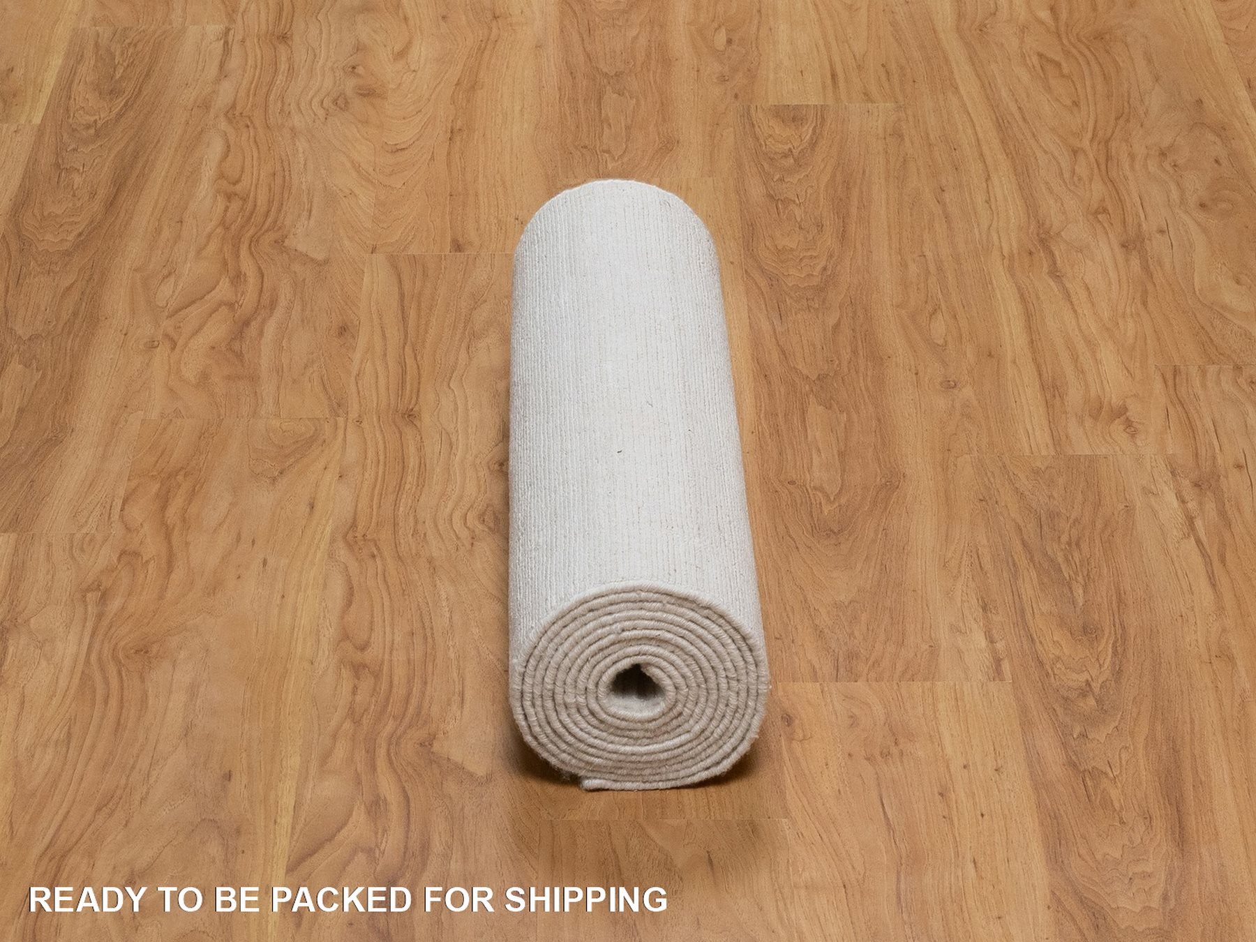 2'6"x12' Daisy White, Hand Loomed, Plain Modern Striae Design, Tone on Tone, Soft to the Touch, Pure Wool, Runner, Oriental Rug HR92224 - Image 6
