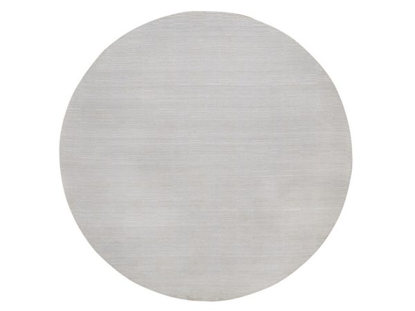 8'x8' Daisy White, Hand Loomed, Plain Modern Striae Design, Tone on Tone, Soft to the Touch, Pure Wool, Round, Oriental Rug HR92225