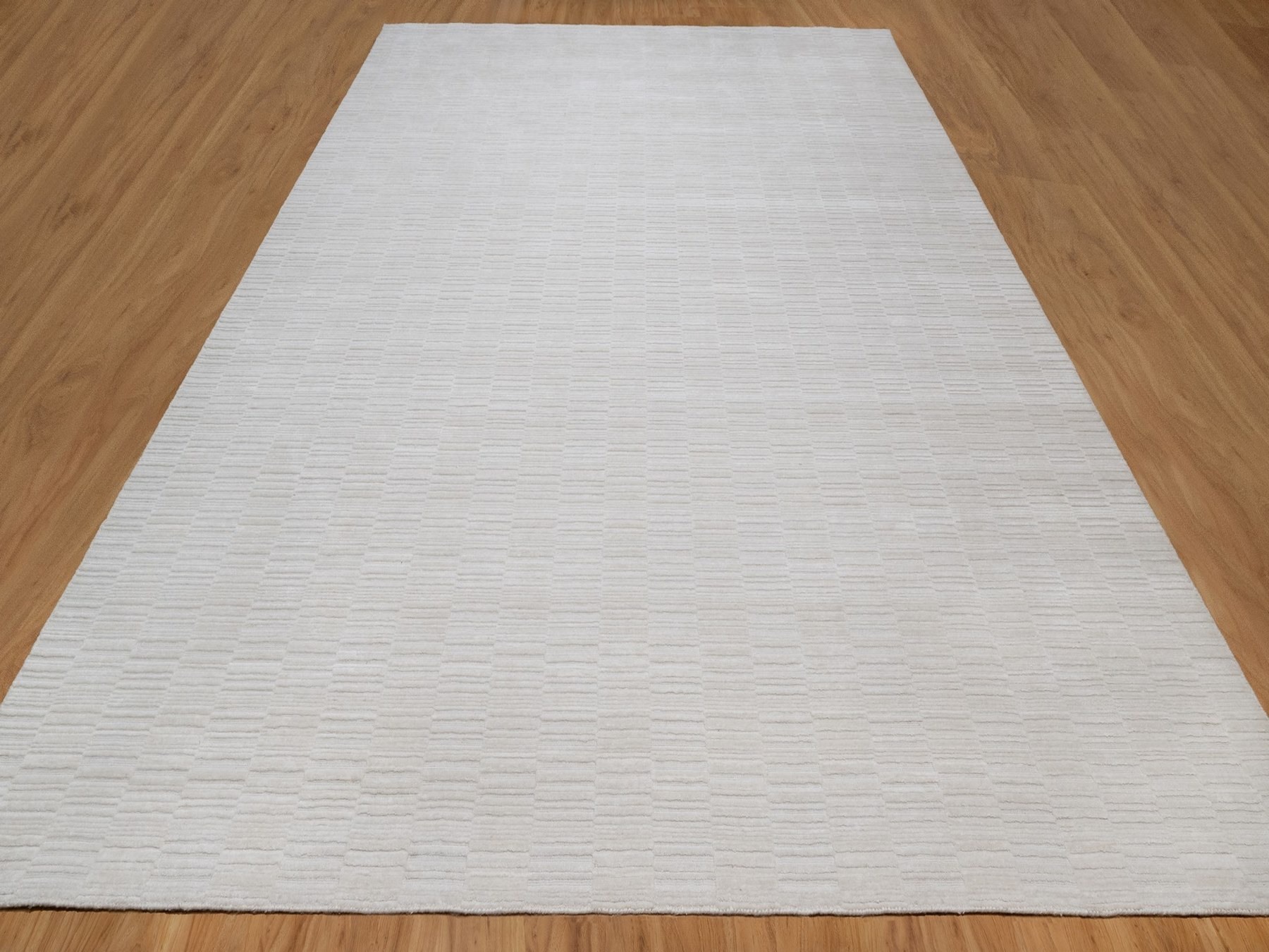 10'x14' Daisy White, Pure Wool, Plain Modern Striae Design, Tone on Tone, Soft to the Touch, Hand Loomed, Oriental Rug HR92228 - Image 2