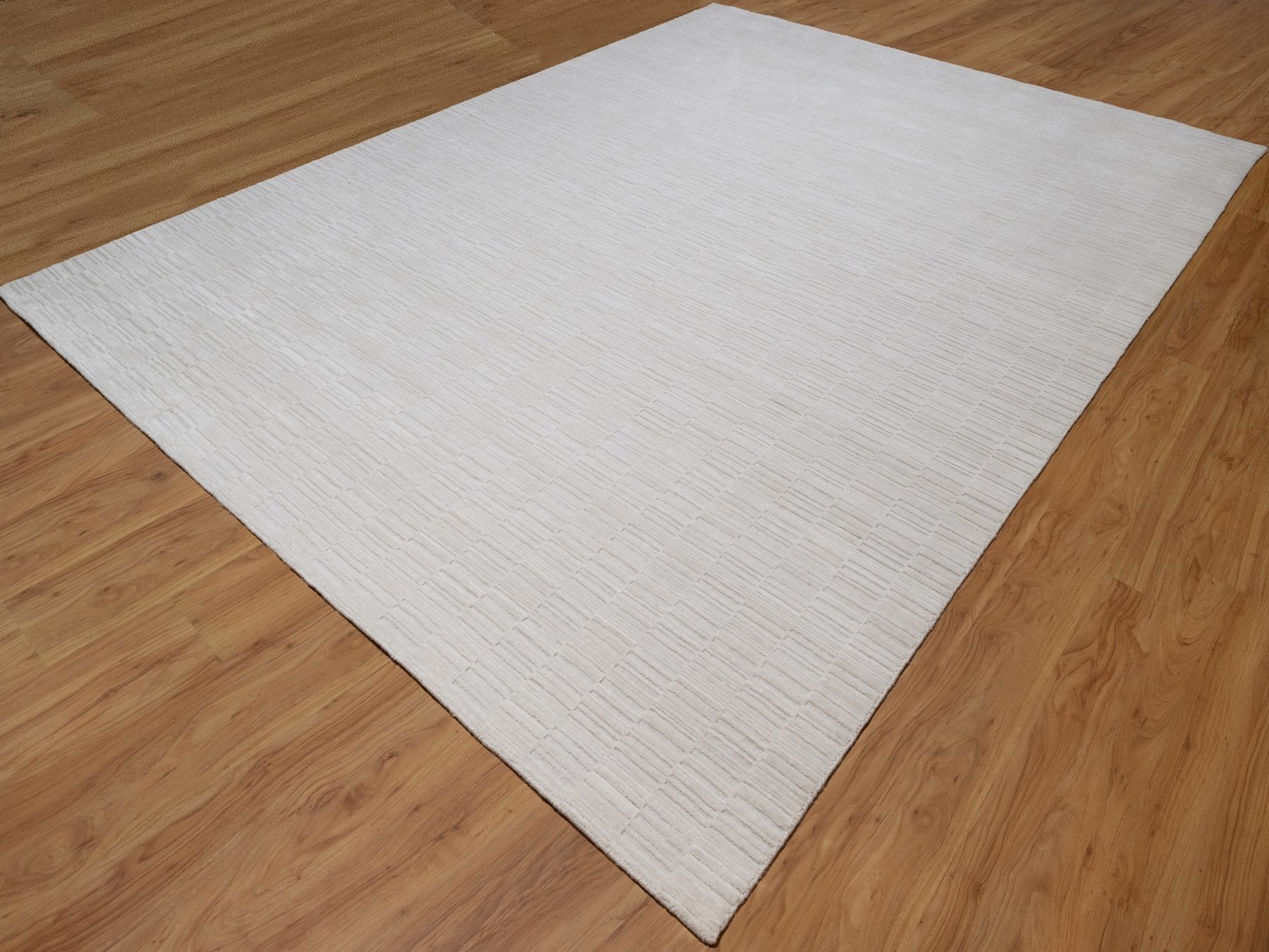10'x14' Daisy White, Pure Wool, Plain Modern Striae Design, Tone on Tone, Soft to the Touch, Hand Loomed, Oriental Rug HR92228 - Image 3