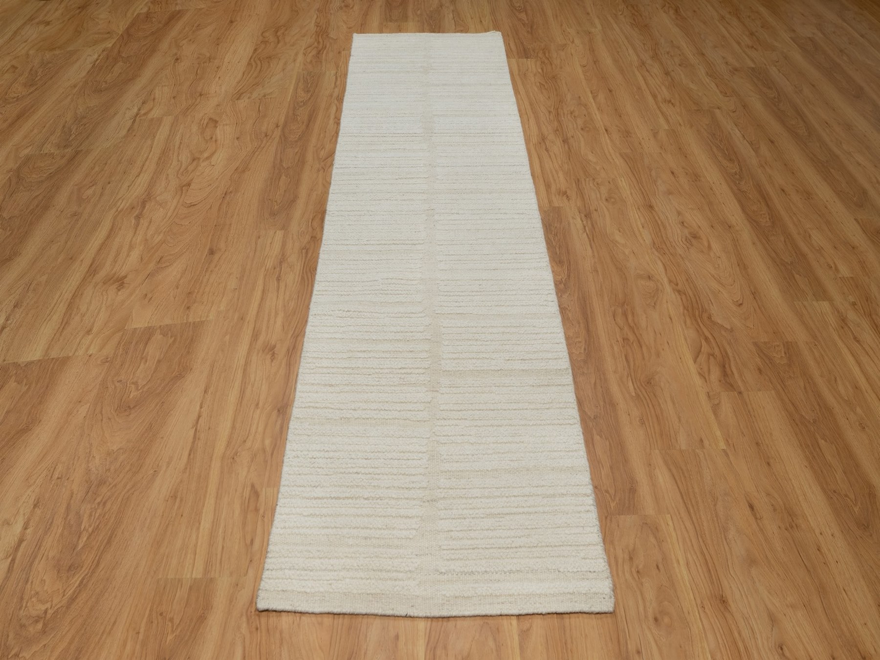 2'6"x10'3" Lace White, Modern, Piled Flat Weave, Tone on Tone, Textured, Hand Knotted, Undyed Natural Wool, Runner, Oriental Rug HR92249 - Image 2