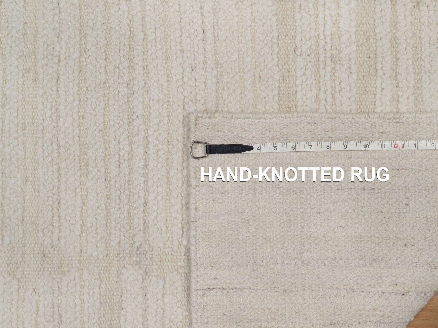 2'6"x10'3" Lace White, Modern, Piled Flat Weave, Tone on Tone, Textured, Hand Knotted, Undyed Natural Wool, Runner, Oriental Rug HR92249 - Image 8