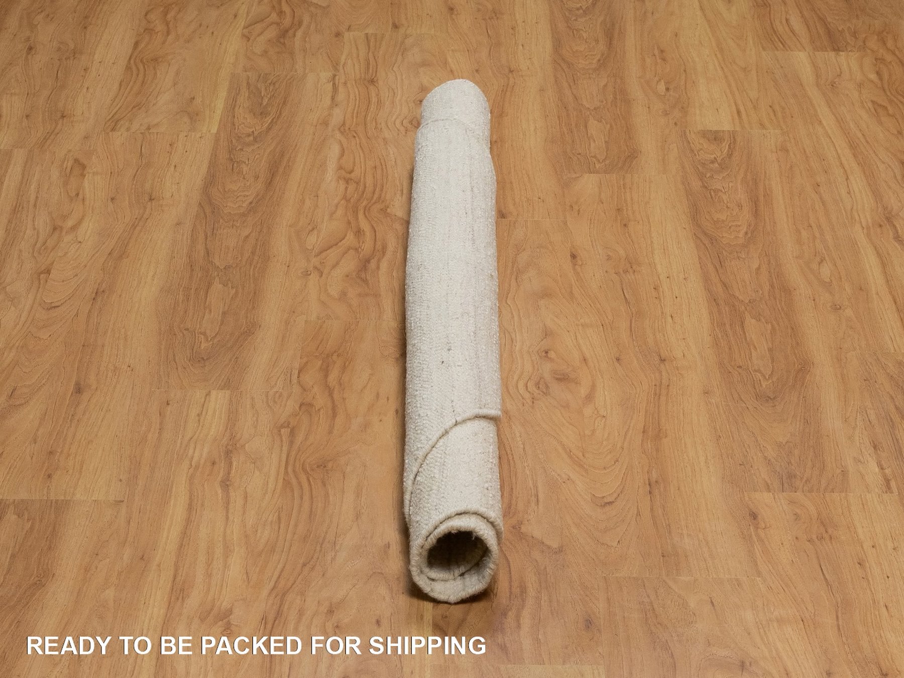5'x5' Lace White, Hand Knotted, Modern, Piled Flat Weave, Tone on Tone, Textured, Undyed Natural Wool, Round, Oriental Rug HR92259 - Image 6