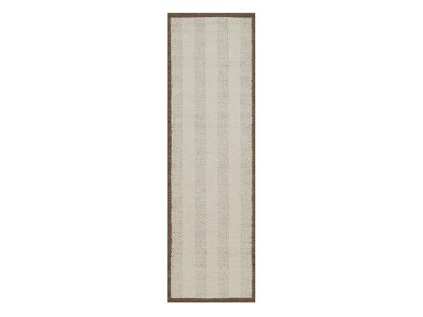 2'5"x8'3" Winter White, Tone on Tone, Modern, Vertical Stripes Design, Piled Flat Weave, Textured, Hand Knotted, Undyed Natural Wool, Runner, Oriental Rug HR92265
