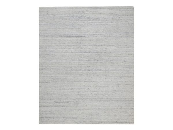 8'1"x10' Ice Gray, Hand Loomed, Modern Plain Design, Natural Wool, Textured, Oriental Rug HR92269