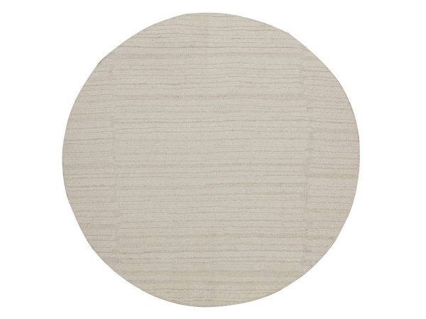 5'x5' Lace White, Undyed Natural Wool, Modern, Piled Flat Weave, Tone on Tone, Textured, Hand Knotted, Round, Oriental Rug HR92276