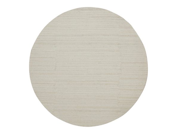 6'x6' Lace White, Hand Knotted, Modern, Piled Flat Weave, Tone on Tone, Textured, Undyed Natural Wool, Round, Oriental Rug HR92277