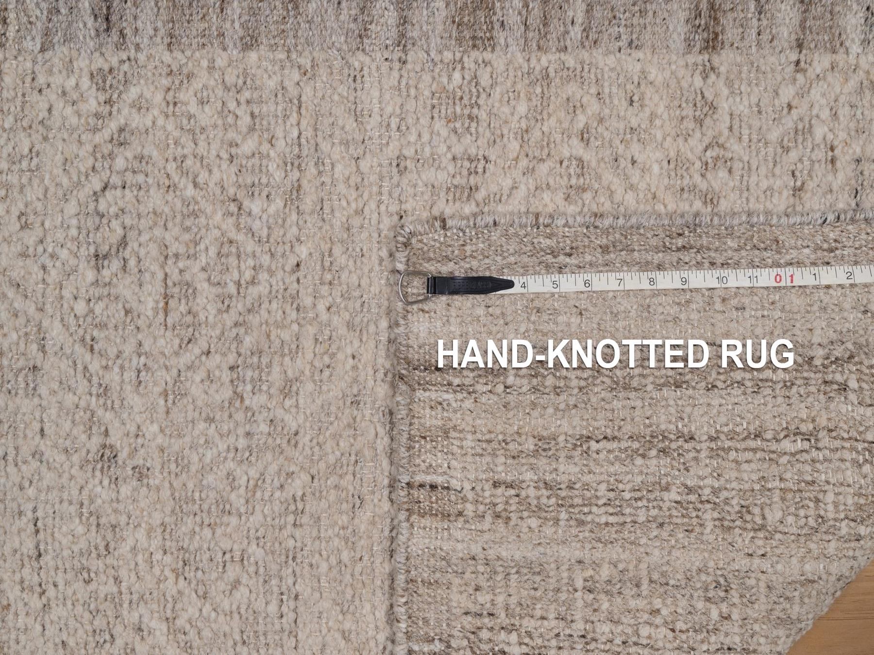 2'6"x11'10" Beaver Brown, Hand Knotted, Modern Variegated Design, Natural Undyed Wool, Piled Flat Weave, Tone on Tone, Textured, Runner, Oriental Rug HR92284 - Image 8