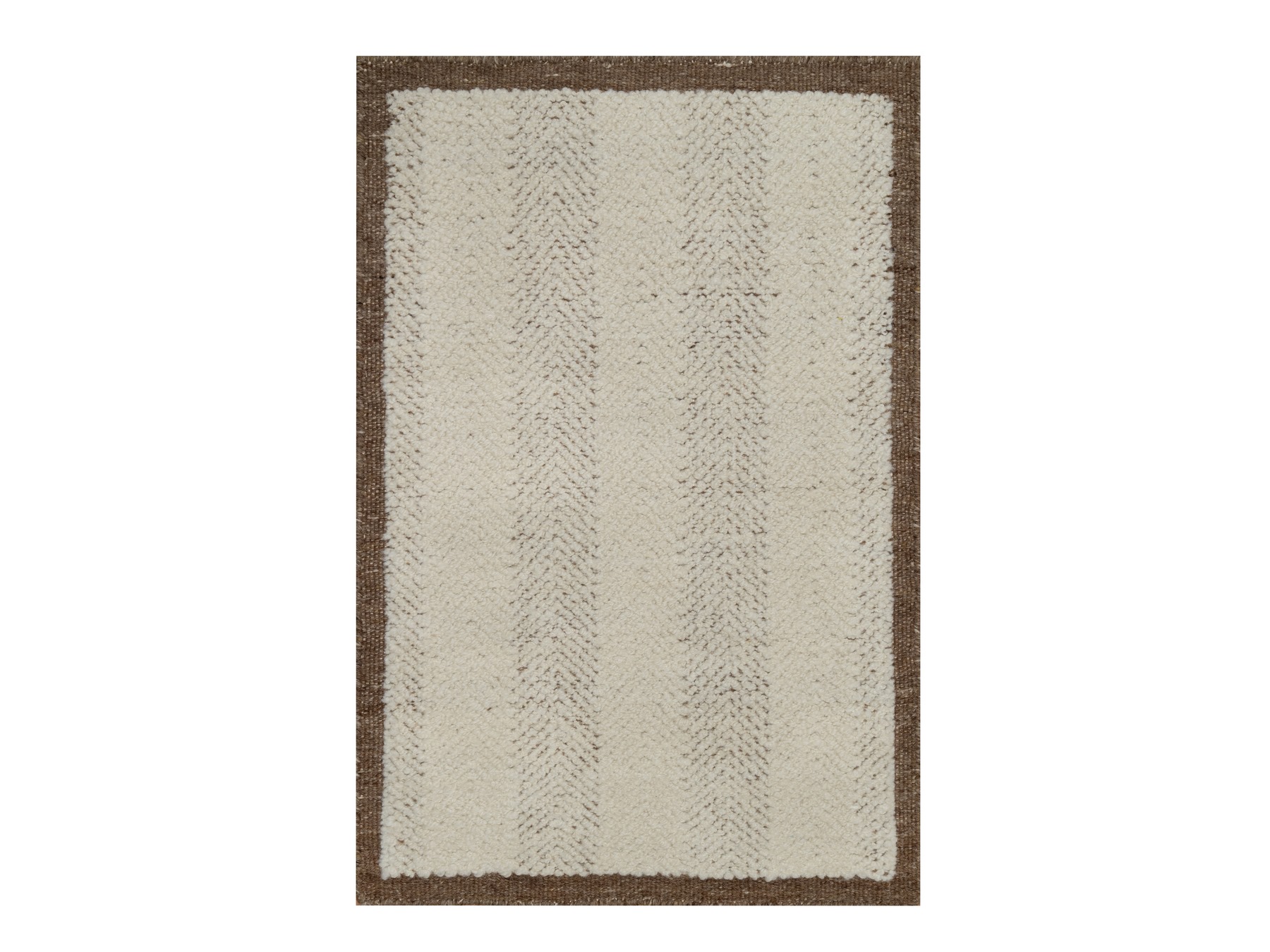 2'x3'1" Winter White, Modern, Vertical Stripes Design, Piled Flat Weave, Tone on Tone, Textured, Hand Knotted, Undyed Natural Wool, Mat, Sample, Oriental Rug HR92287