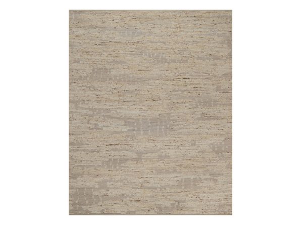 8'1"x10'2" Lace White, Modern Design, Textured with Hi and Low, Pure Wool, Hand Knotted, Oriental Rug HR92293