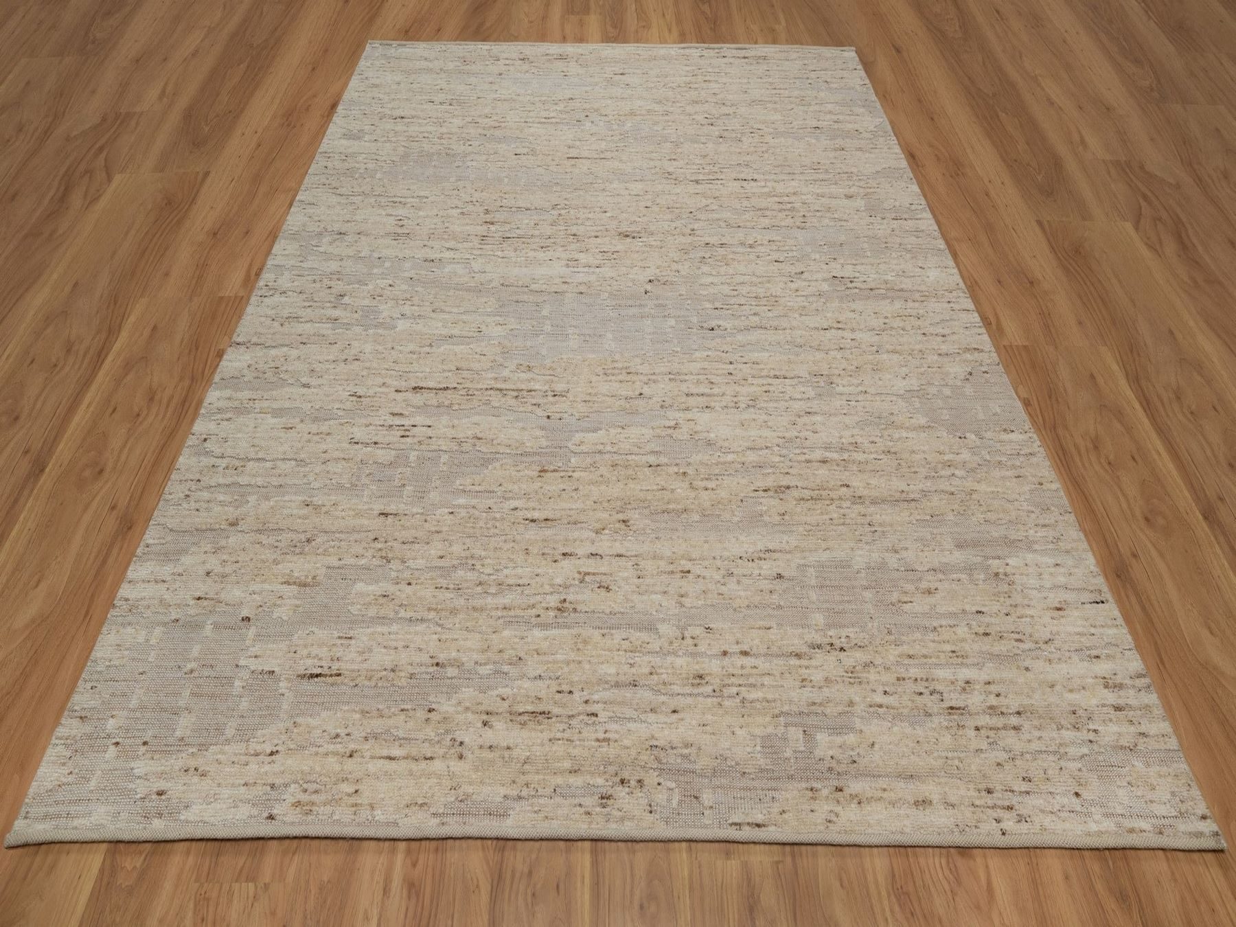 8'1"x10'2" Lace White, Modern Design, Textured with Hi and Low, Pure Wool, Hand Knotted, Oriental Rug HR92293 - Image 2