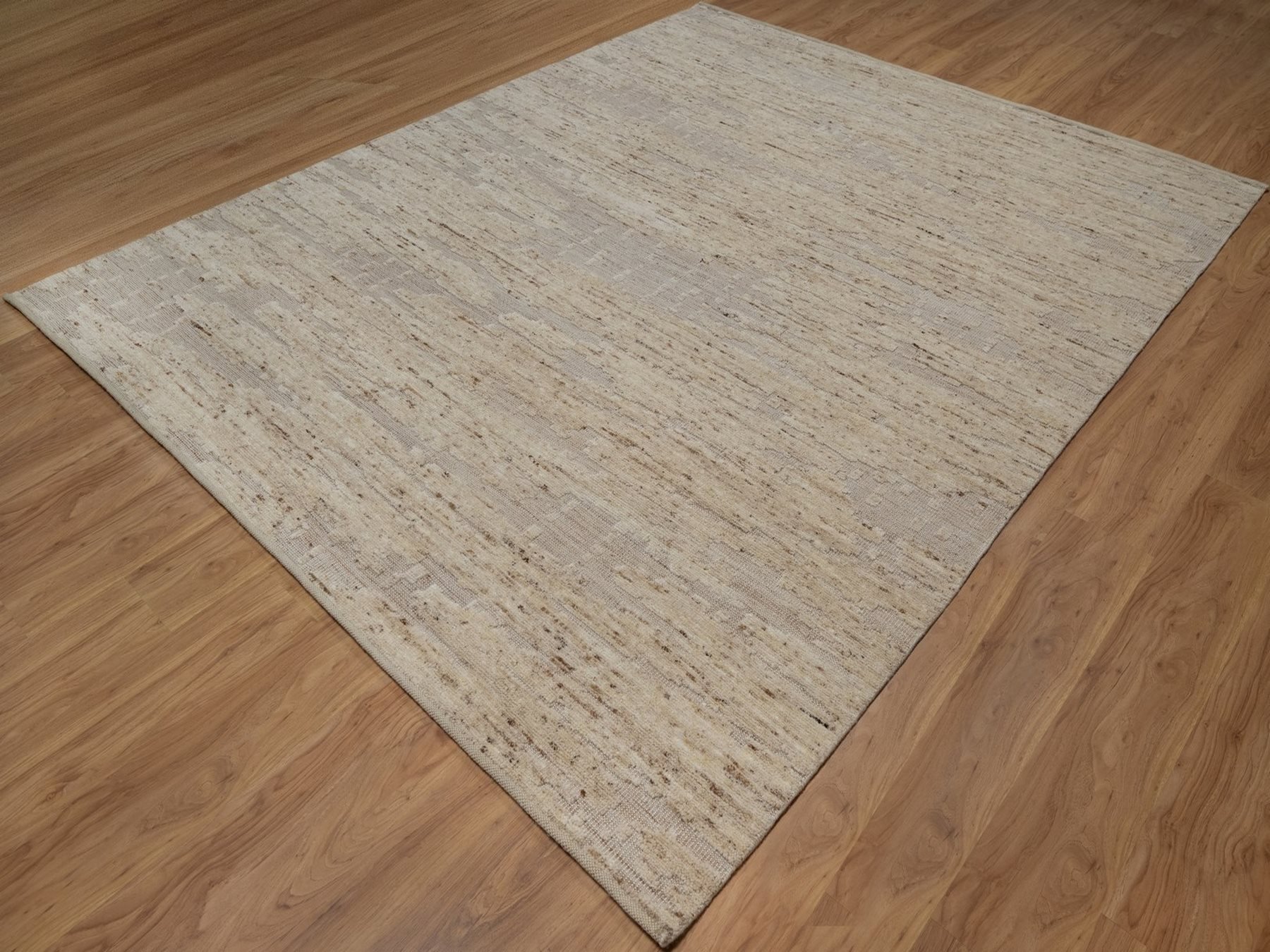 8'1"x10'2" Lace White, Modern Design, Textured with Hi and Low, Pure Wool, Hand Knotted, Oriental Rug HR92293 - Image 3