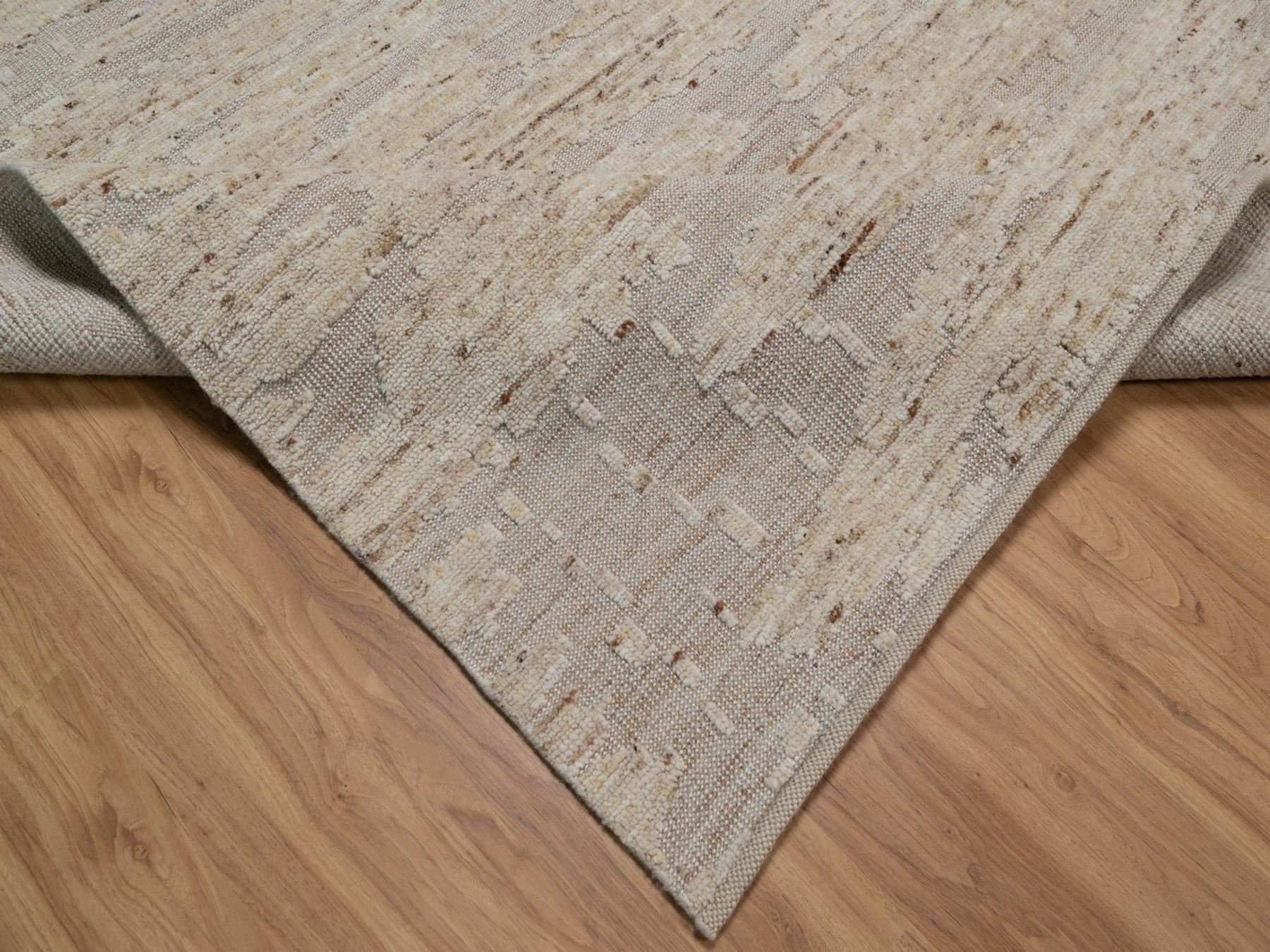 8'1"x10'2" Lace White, Modern Design, Textured with Hi and Low, Pure Wool, Hand Knotted, Oriental Rug HR92293 - Image 6