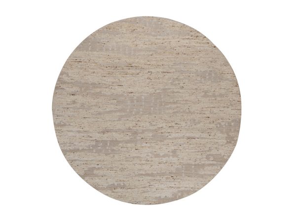 7'10"x7'10" Lace White, Textured with Hi and Low, Modern Design, Pure Wool, Hand Knotted, Round, Oriental Rug HR92294