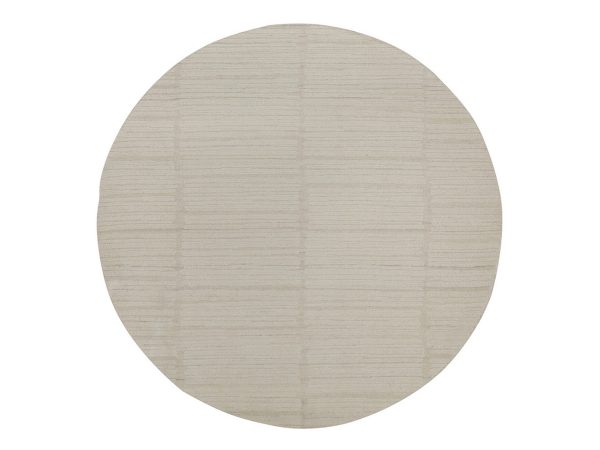 8'x8' Lace White, Modern, Piled Flat Weave, Tone on Tone, Textured, Hand Knotted, Undyed Natural Wool, Round, Oriental Rug HR92295