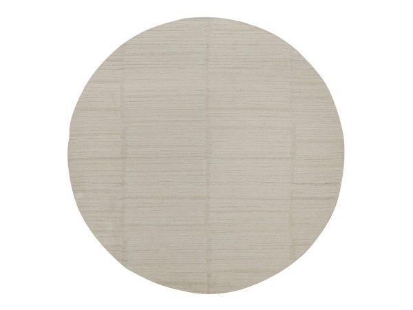 8'x8' Lace White, Modern, Piled Flat Weave, Tone on Tone, Textured, Undyed Natural Wool, Hand Knotted, Round, Oriental Rug HR92296