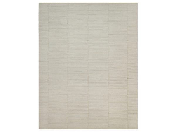 12'x15'6" Lace White, Hand Knotted, Modern, Piled Flat Weave, Tone on Tone, Textured, Undyed Natural Wool, XL, Oversized, Oriental Rug HR92299