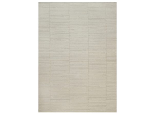 10'x14'2" Lace White, Modern, Piled Flat Weave, Tone on Tone, Textured, Hand Knotted, Undyed Natural Wool, Oriental Rug HR92300