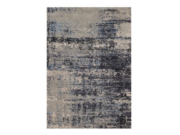 5'x7'1" Blue and Gray, Modern Abstract with Mosaic Design, Wool and Silk, Hand Knotted, Oriental Rug HR92303