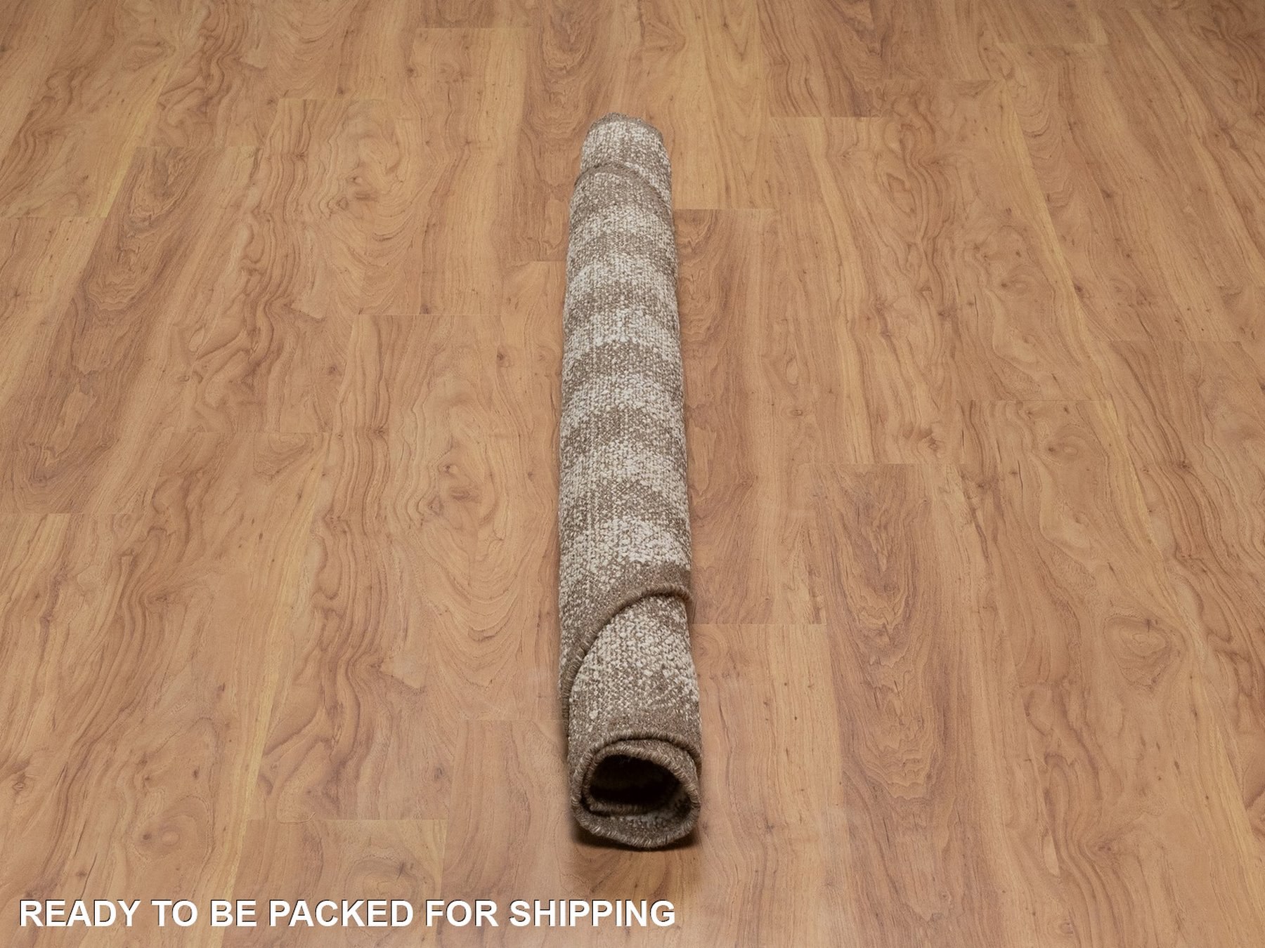 6'x6' Winter White, Hand Knotted, Modern, Vertical Stripes Design, Piled Flat Weave, Tone on Tone, Textured, Undyed Natural Wool, Round, Oriental Rug HR92311 - Image 6