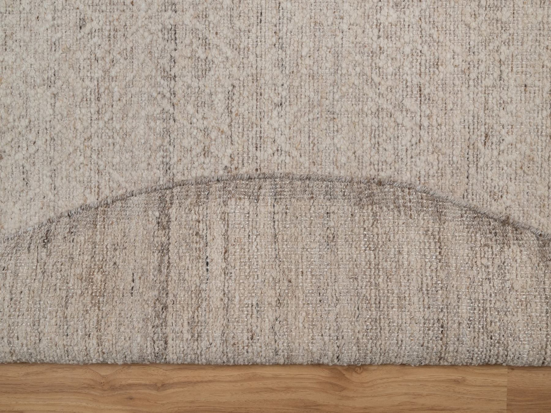 8'x8' Beaver Brown, Hand Knotted, Modern Variegated Design, Natural Undyed Wool, Piled Flat Weave, Tone on Tone, Textured, Round, Oriental Rug HR92313 - Image 4