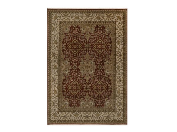 5'x7'2" Wine Red, Intricate Kashan Revival, Hand Spun New Zealand Wool, 300 KPSI, Hand Knotted, Oriental Rug HR92326