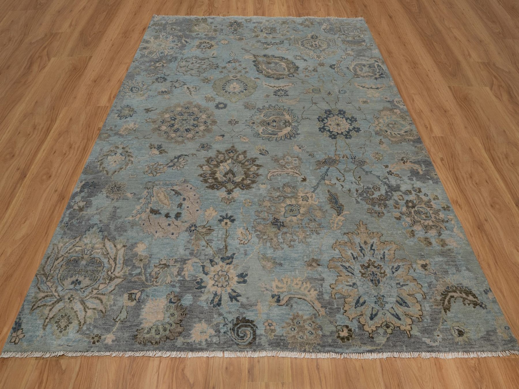 8'x10'1" Storm Gray, Borderless Oushak with All Over Leaf Design, Densely Woven, Hand Knotted, 100% Wool, Oriental Rug HR92330 - Image 2