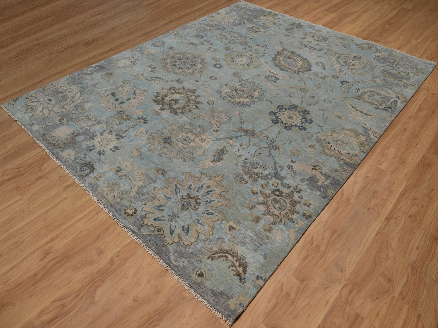 8'x10'1" Storm Gray, Borderless Oushak with All Over Leaf Design, Densely Woven, Hand Knotted, 100% Wool, Oriental Rug HR92330 - Image 3
