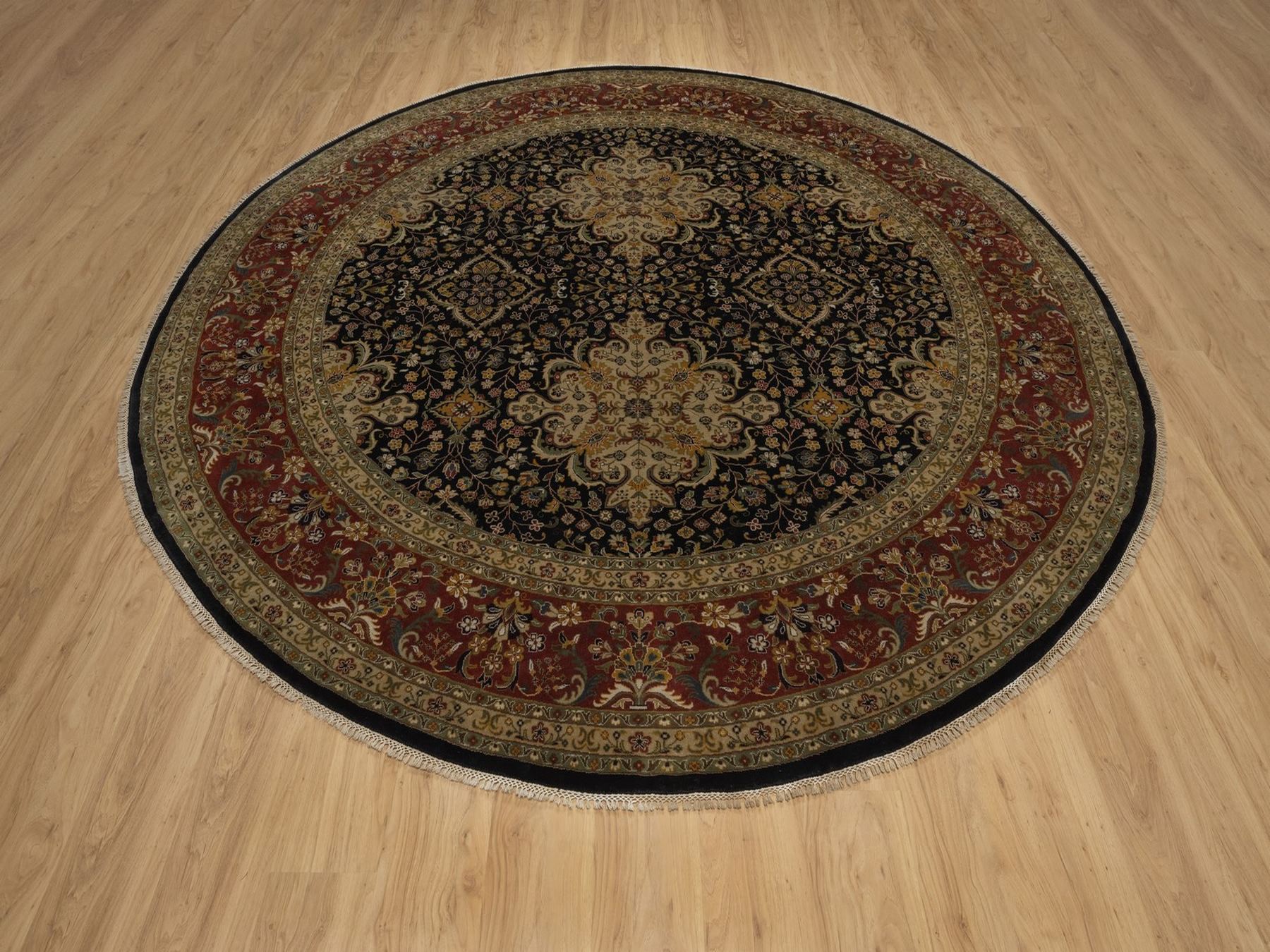 9'9"x9'9" Phantom Black, Intricate Kashan Revival, Hand Knotted, Hand Spun New Zealand Wool, 300 KPSI, Round, Oriental Rug HR92333 - Image 2