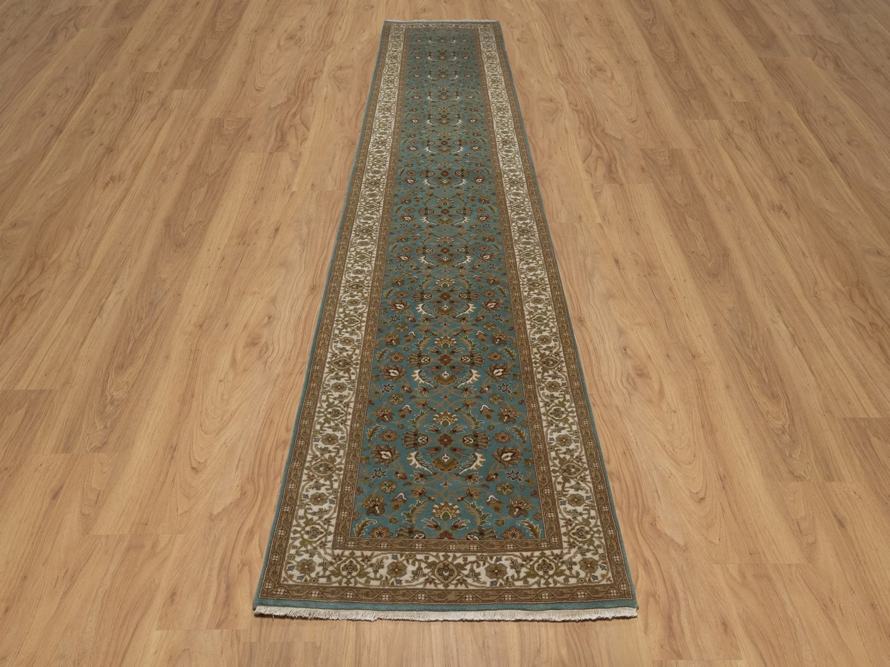 3'1"x16' Turkish Blue, Tabriz Revival, Hand Knotted, Hand Spun New Zealand Wool, 300 KPSI, XL Runner, Oriental Rug HR92335 - Image 2
