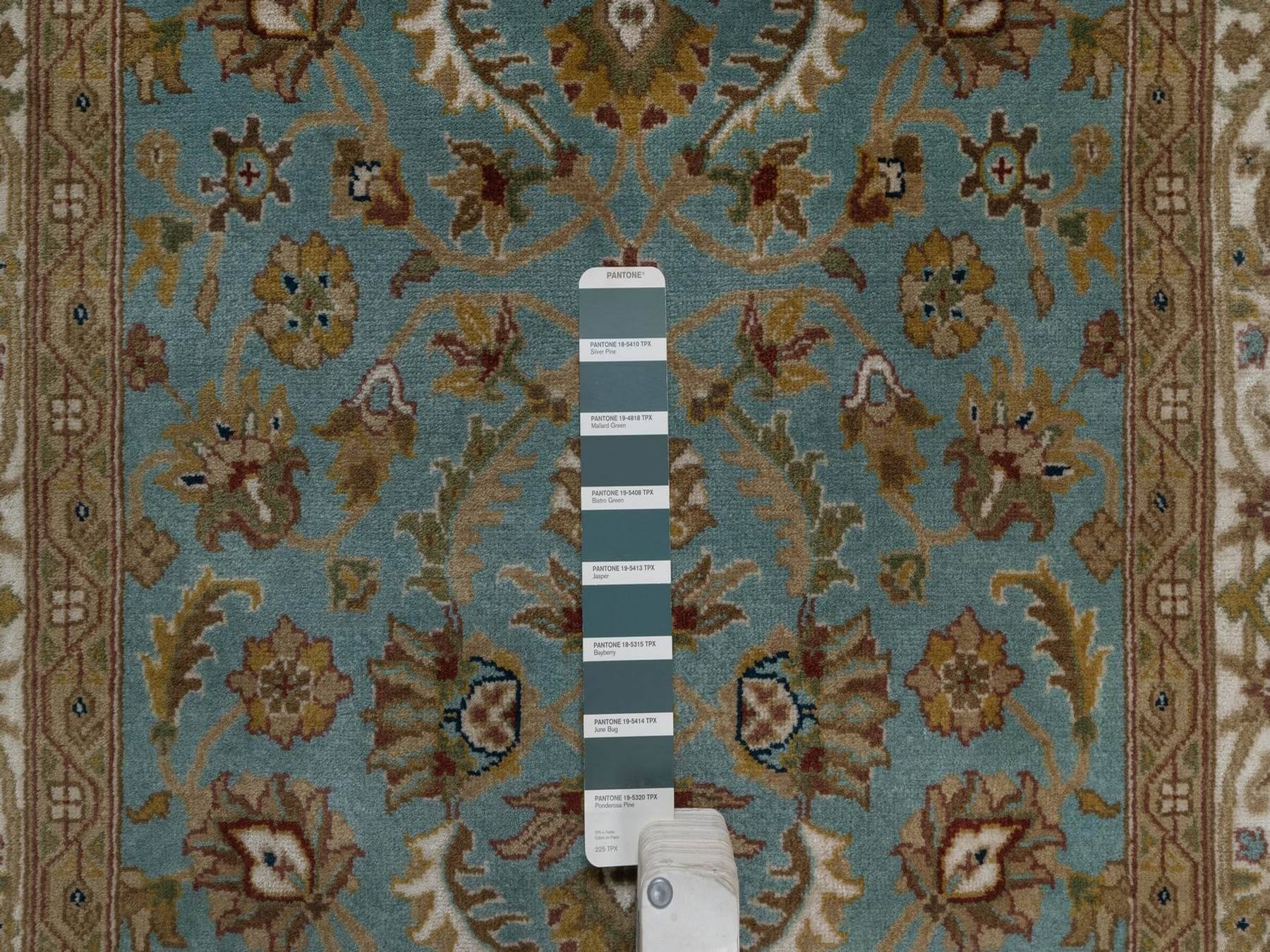 3'1"x16' Turkish Blue, Tabriz Revival, Hand Knotted, Hand Spun New Zealand Wool, 300 KPSI, XL Runner, Oriental Rug HR92335 - Image 4