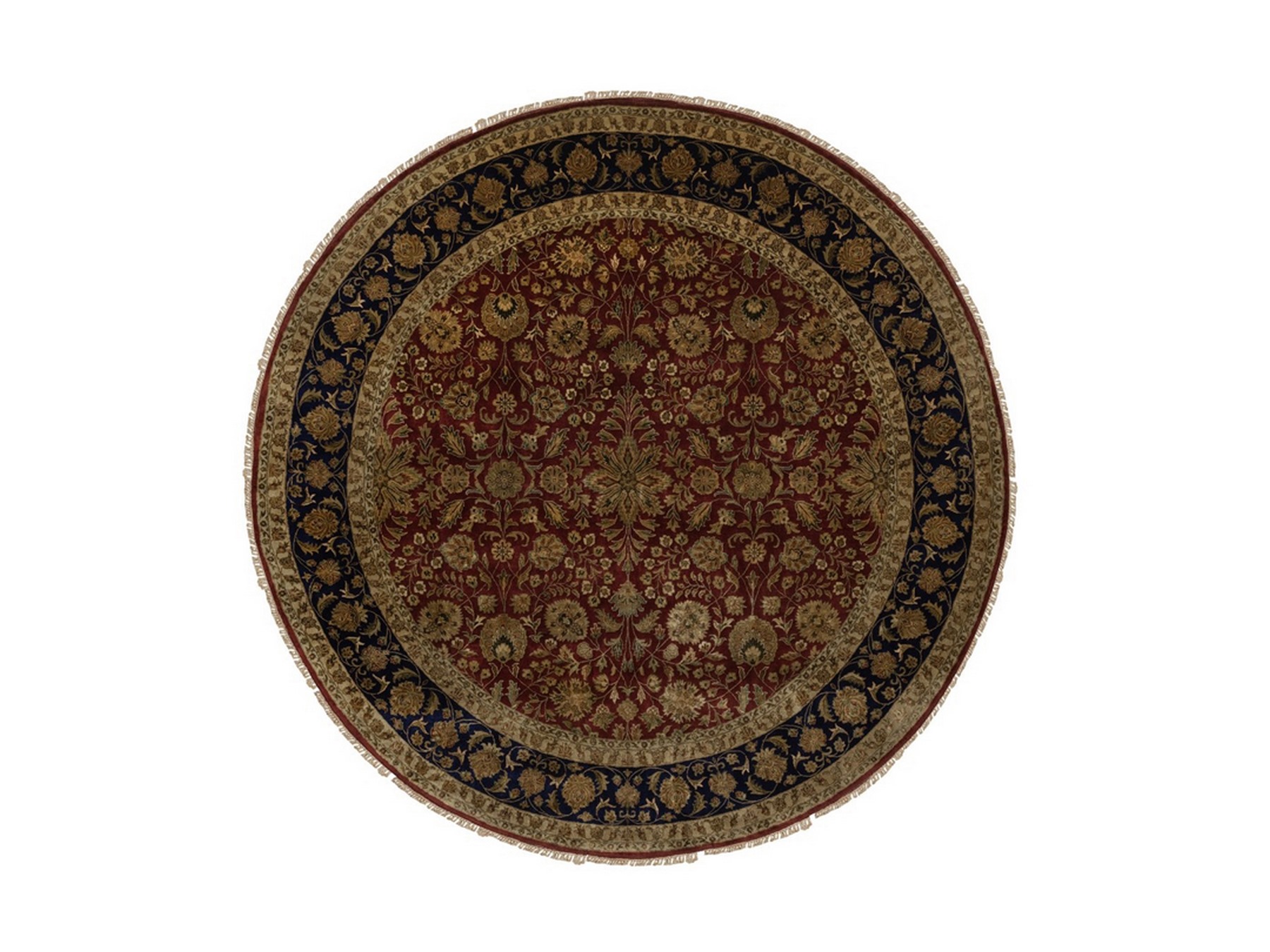 8'9"x8'9" Syrah Red, Wool and Silk, Persian Kashan Design, 300 KPSI, Hand Knotted, Round, Oriental Rug HR92338