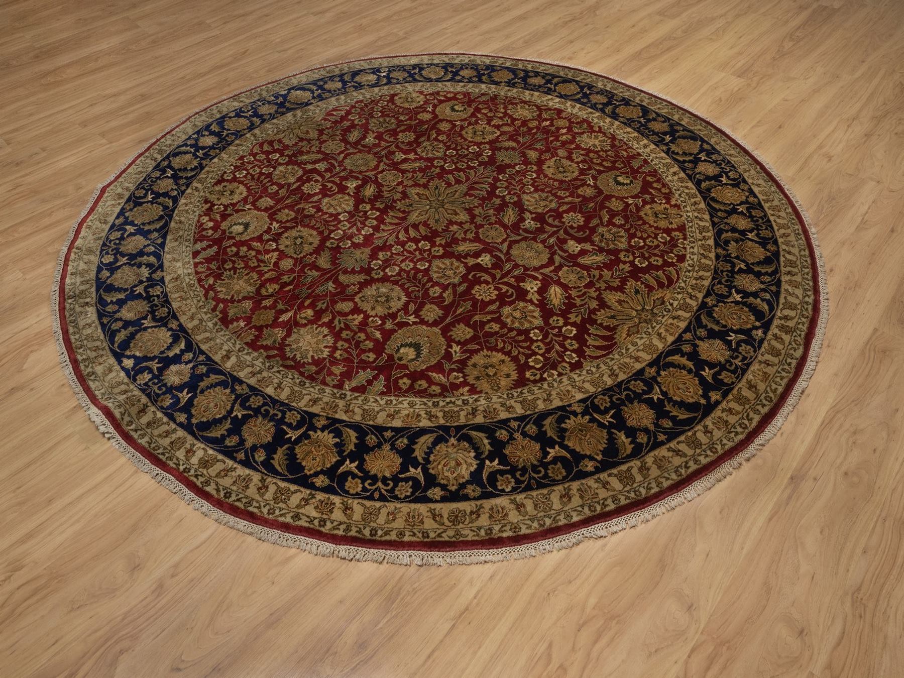 8'9"x8'9" Syrah Red, Wool and Silk, Persian Kashan Design, 300 KPSI, Hand Knotted, Round, Oriental Rug HR92338 - Image 3